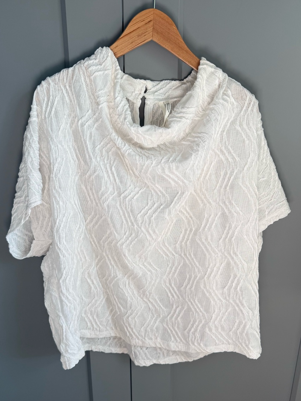 Anthropologie Textured White Short-Sleeve Cowl Neck Blouse
